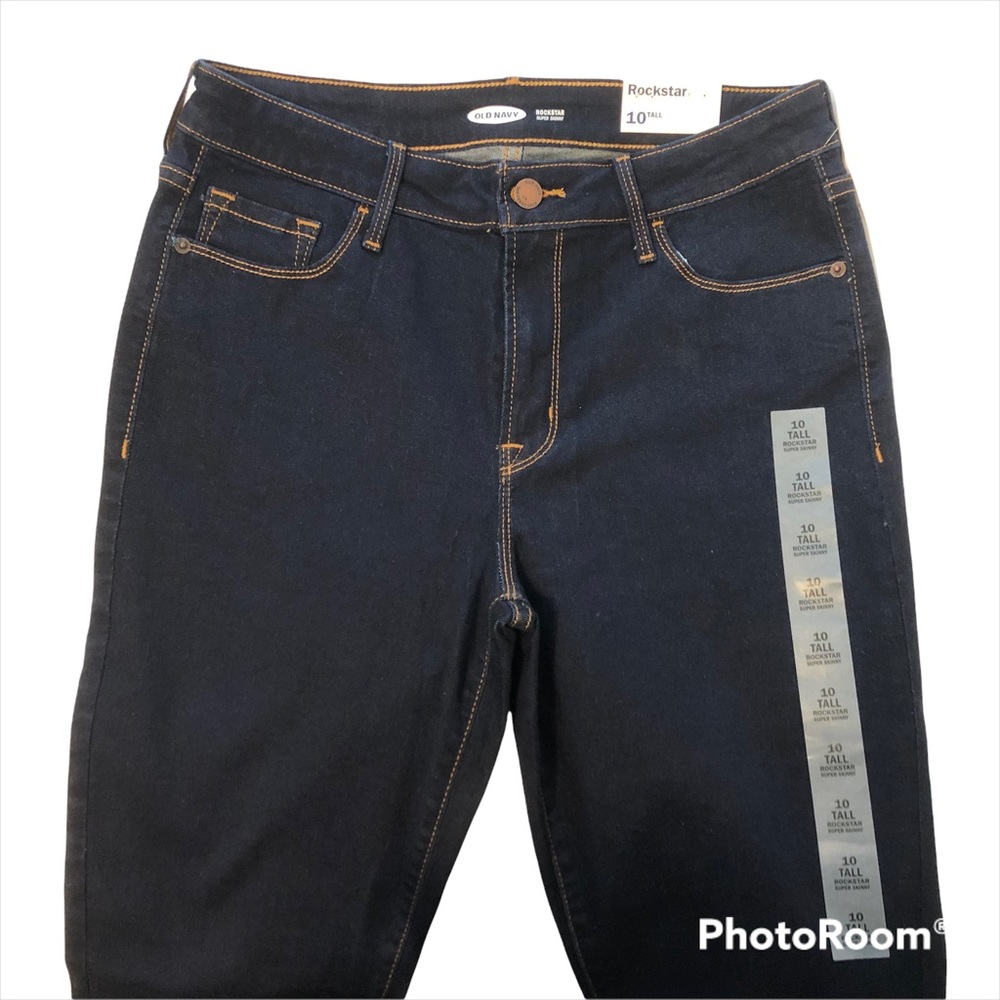 Old Navy Rockstar Denim Jeans Size 10 tall Super Skinny Dark Wash